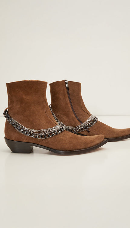 Jasper Layered Chain Boots - Tobacco Suede - Ron Tomson