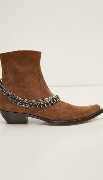 Jasper Layered Chain Boots - Tobacco Suede - Ron Tomson