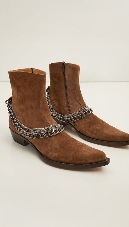 Jasper Layered Chain Boots - Tobacco Suede - Ron Tomson