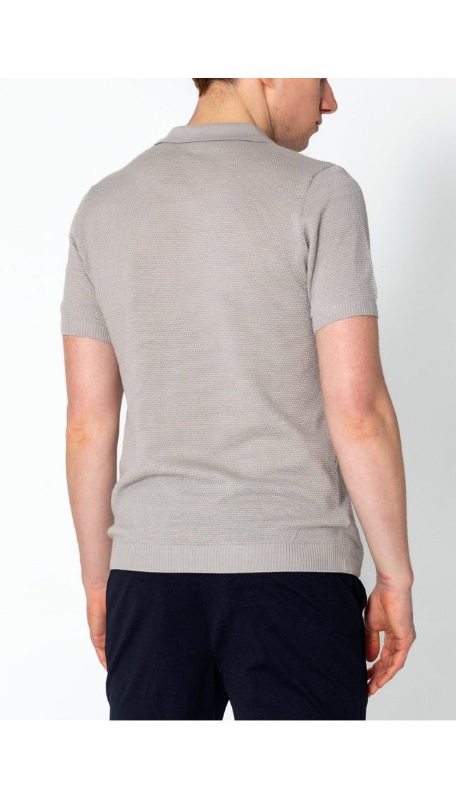 Jersey Knit V-neck Polo - Grey - Ron Tomson