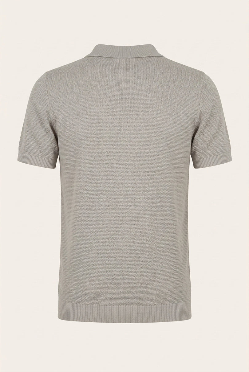 Jersey Knit V-neck Polo - Grey - Back