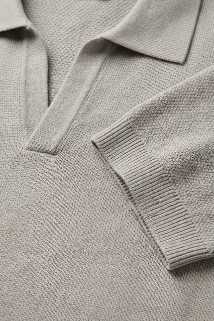 Jersey Knit V-neck Polo - Grey - Detail