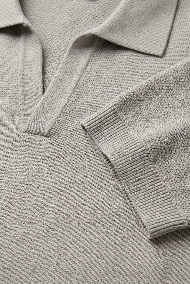 Jersey Knit V-neck Polo - Grey - Detail