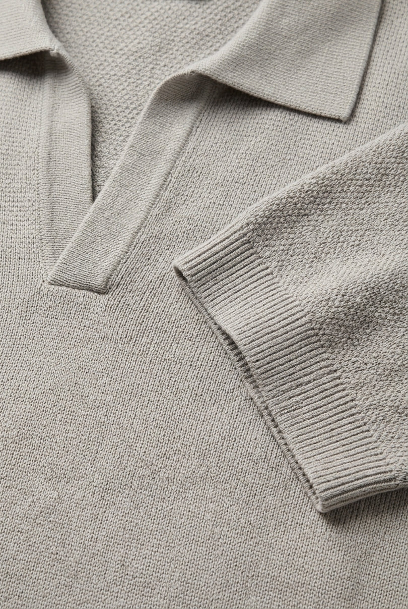 Jersey Knit V-neck Polo - Grey - Detail