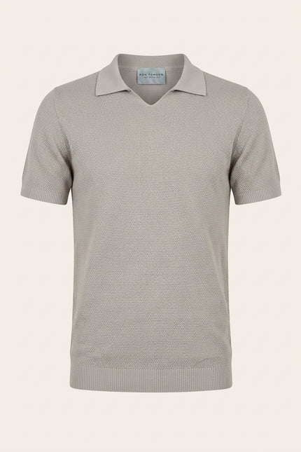 Jersey Knit V-neck Polo - Grey - Front