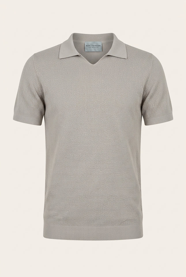 Jersey Knit V-neck Polo - Grey - Front