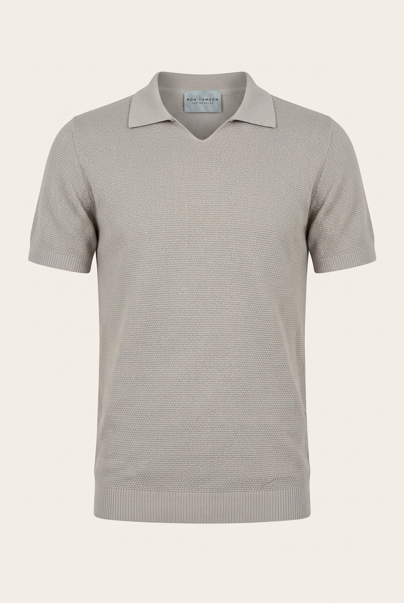 Jersey Knit V-neck Polo - Grey - Front