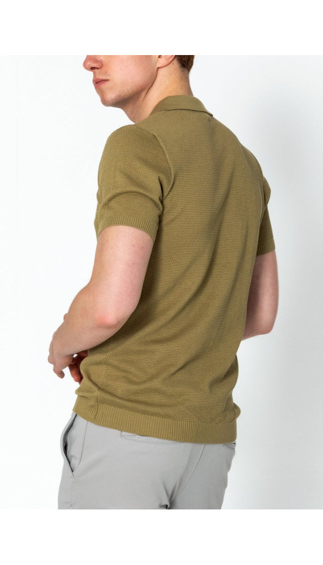 Jersey Knit V-neck Polo - Light Green - Ron Tomson