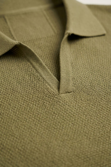 Jersey Knit V-neck Polo - Light Green - Detail