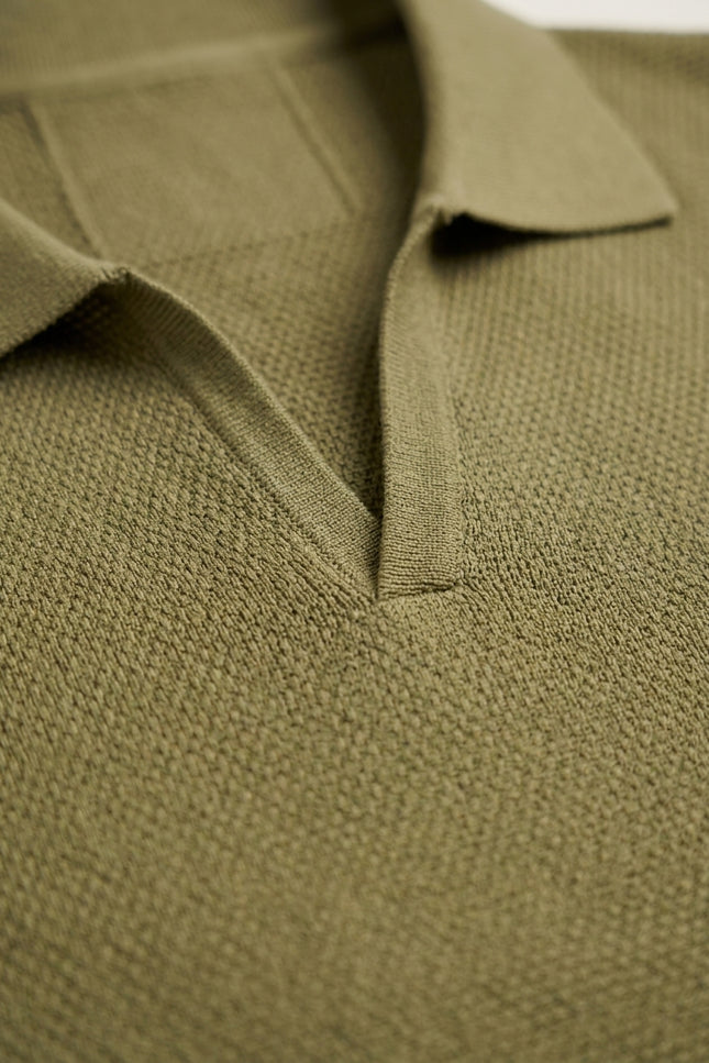 Jersey Knit V-neck Polo - Light Green - Detail
