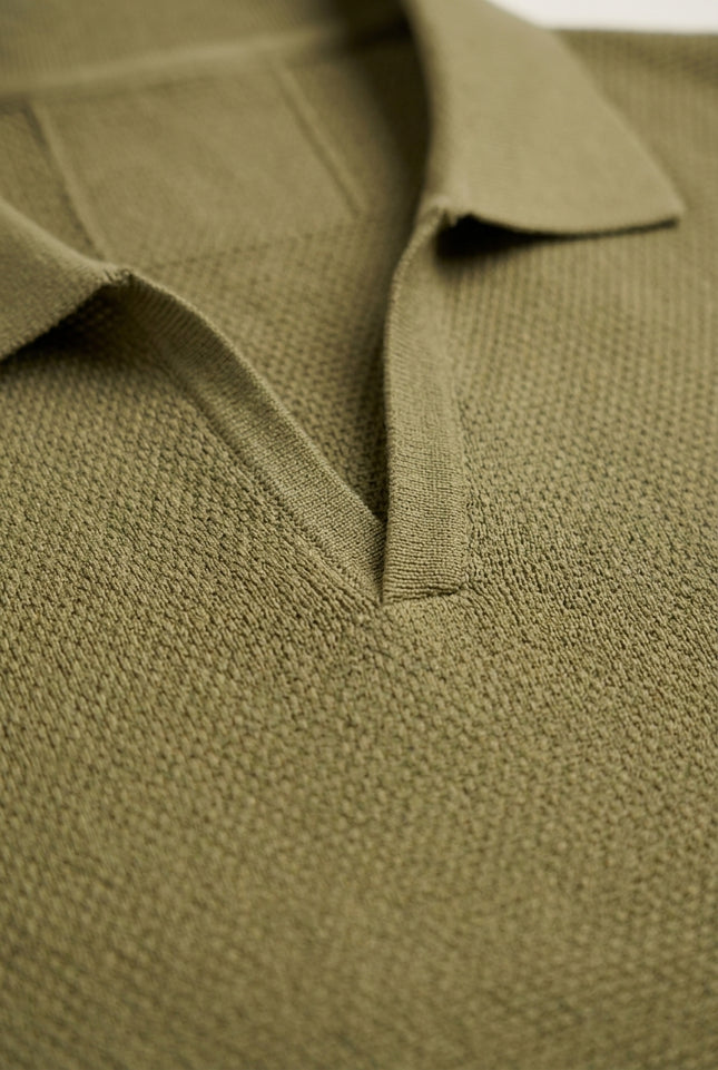 Jersey Knit V-neck Polo - Light Green - Detail