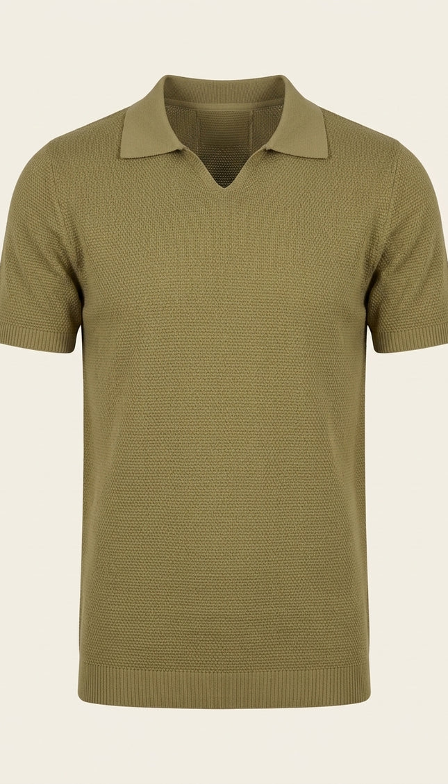 Jersey Knit V-neck Polo - Light Green - Front