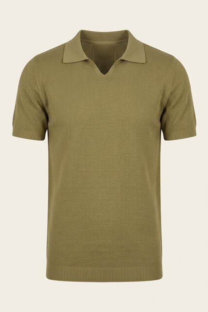 Jersey Knit V-neck Polo - Light Green - Front