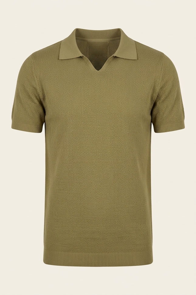 Jersey Knit V-neck Polo - Light Green - Front