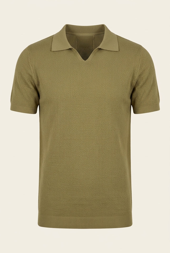 Jersey Knit V-neck Polo - Light Green - Front