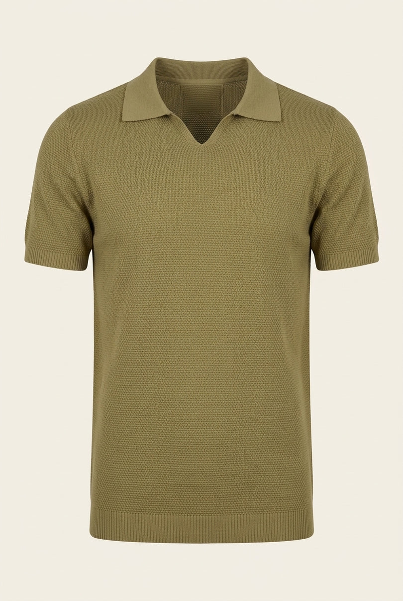Jersey Knit V-neck Polo - Light Green - Front