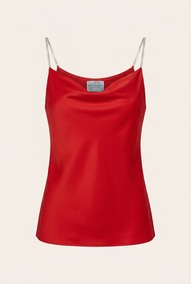 Jewel Strap Camisole Top - Red - Front