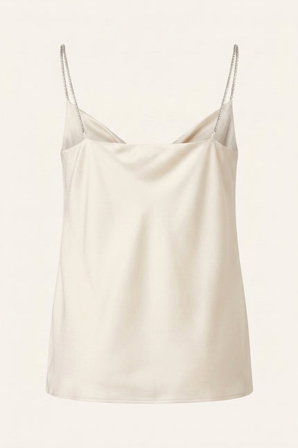 Jewel Straps Sateen Top - Off-White - Back