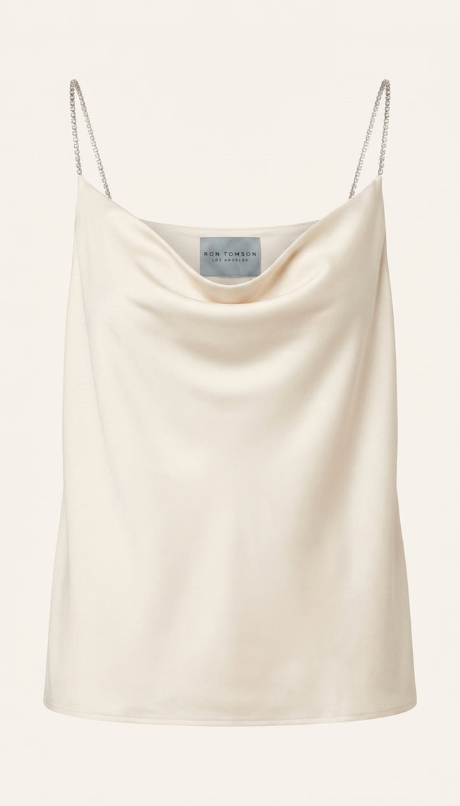 Jewel Straps Sateen Top - Off-White - Front