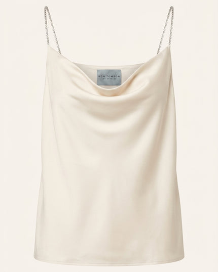 Jewel Straps Sateen Top - Off-White - Front