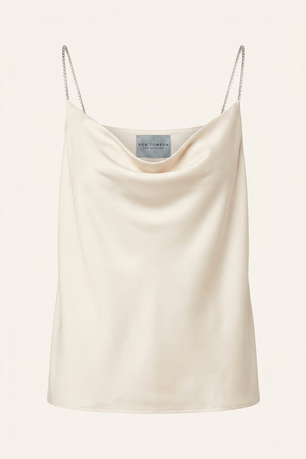 Jewel Straps Sateen Top - Off-White - Front