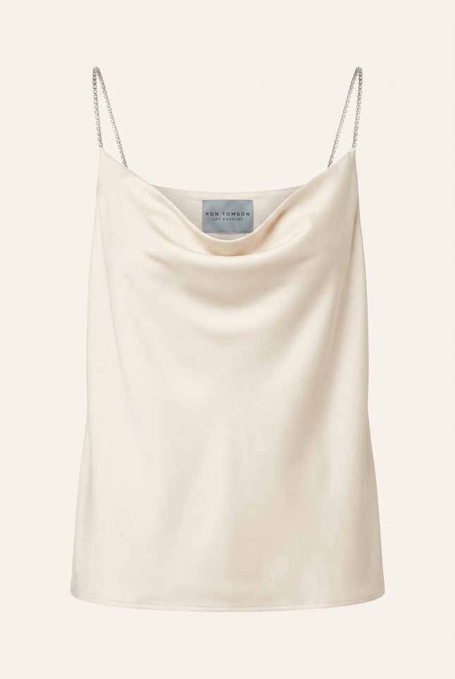 Jewel Straps Sateen Top - Off-White - Front