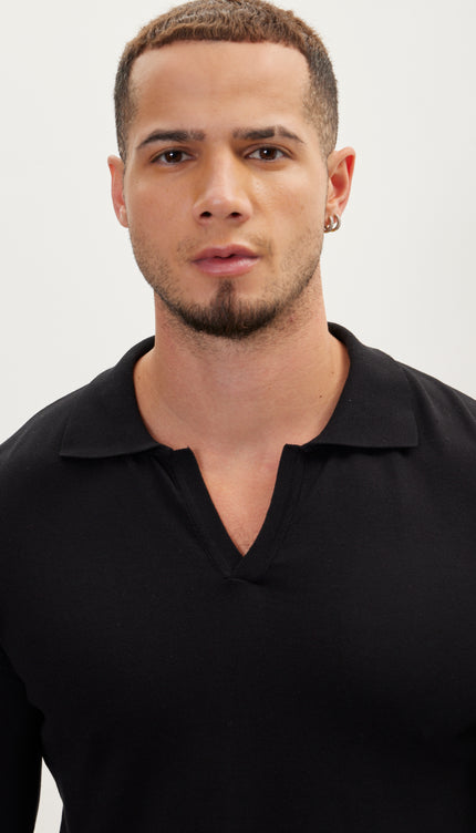 Johnny - Collar Sweater Polo - Black - Ron Tomson