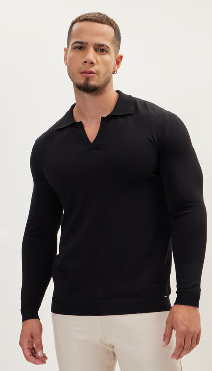 Johnny - Collar Sweater Polo - Black - Ron Tomson