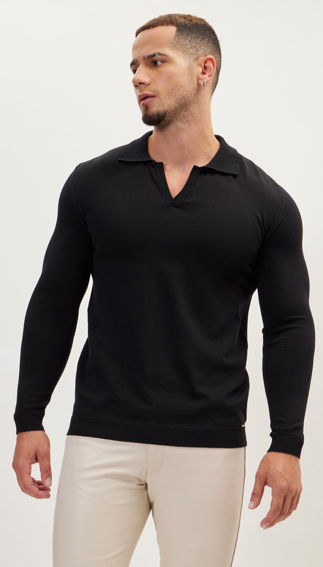 Johnny - Collar Sweater Polo - Black - Ron Tomson