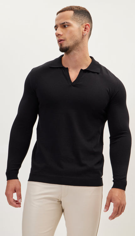 Johnny - Collar Sweater Polo - Black - Ron Tomson