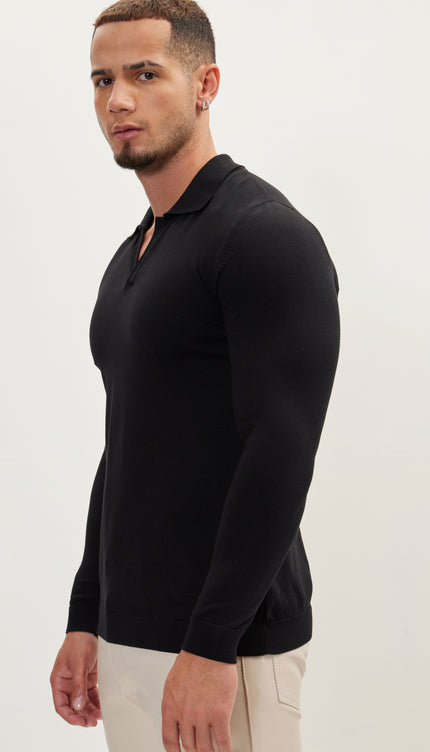 Johnny - Collar Sweater Polo - Black - Ron Tomson
