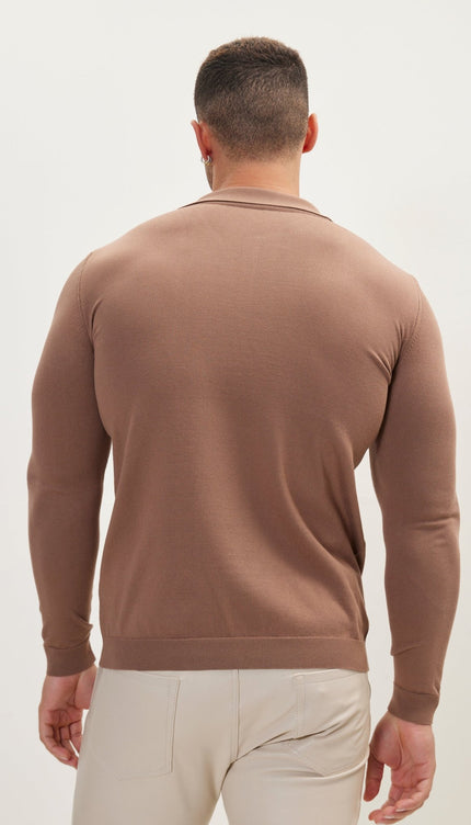 Johnny-Collar Sweater Polo - Brown - Ron Tomson