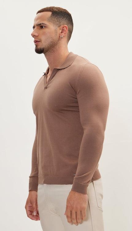 Johnny-Collar Sweater Polo - Brown - Ron Tomson