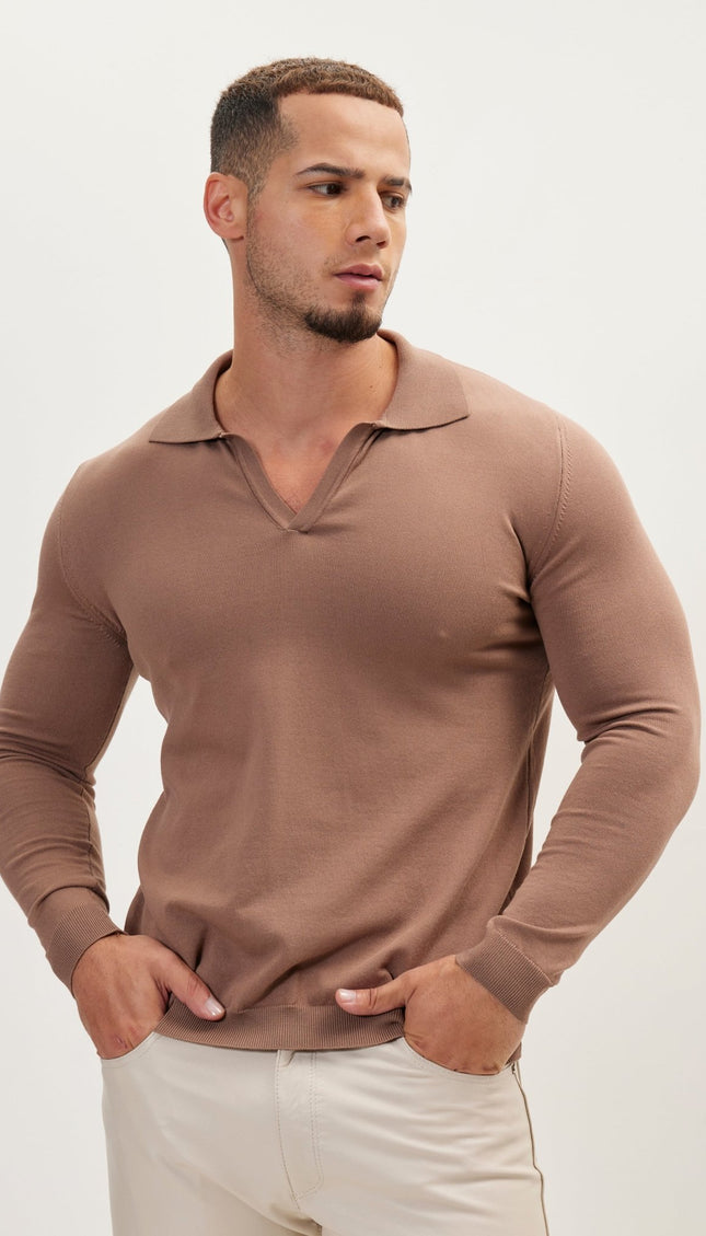 Johnny-Collar Sweater Polo - Brown - Ron Tomson