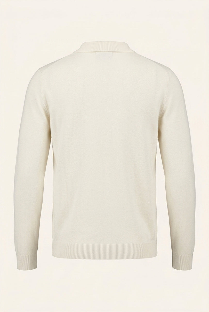 Johnny-Collar Sweater Polo - Ecru - Back