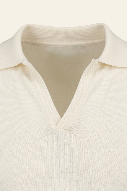 Johnny-Collar Sweater Polo - Ecru - Detail