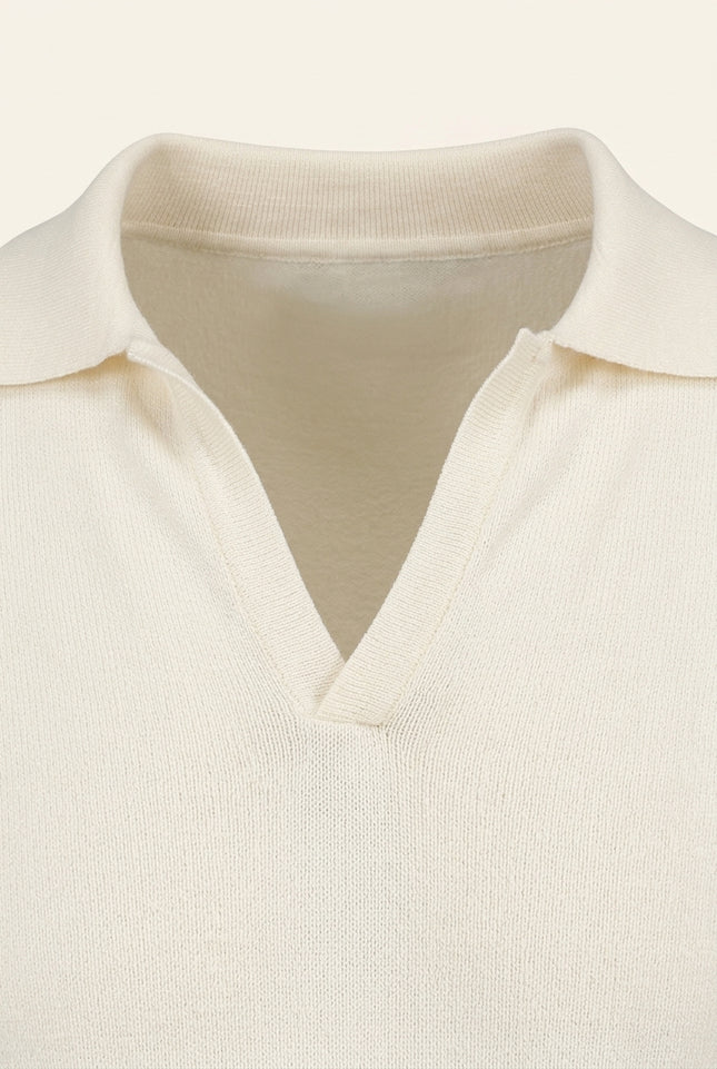 Johnny-Collar Sweater Polo - Ecru - Detail