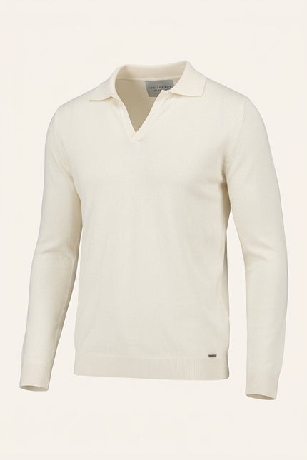 Johnny-Collar Sweater Polo - Ecru - Front