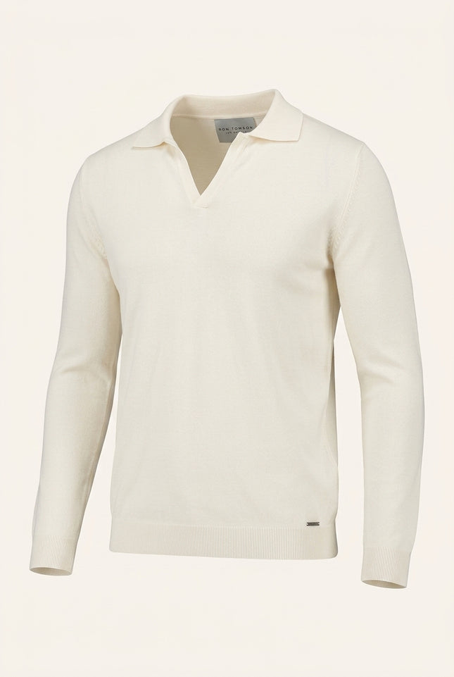 Johnny-Collar Sweater Polo - Ecru - Front