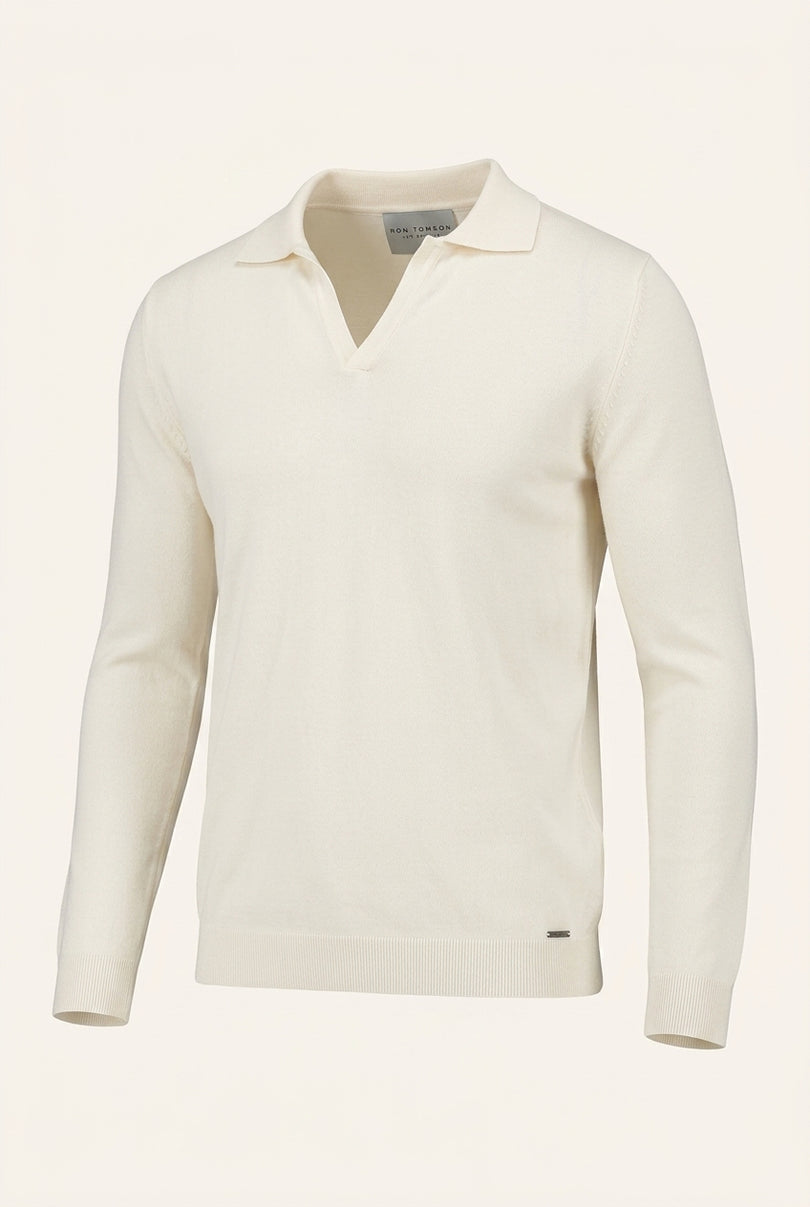 Johnny-Collar Sweater Polo - Ecru - Front
