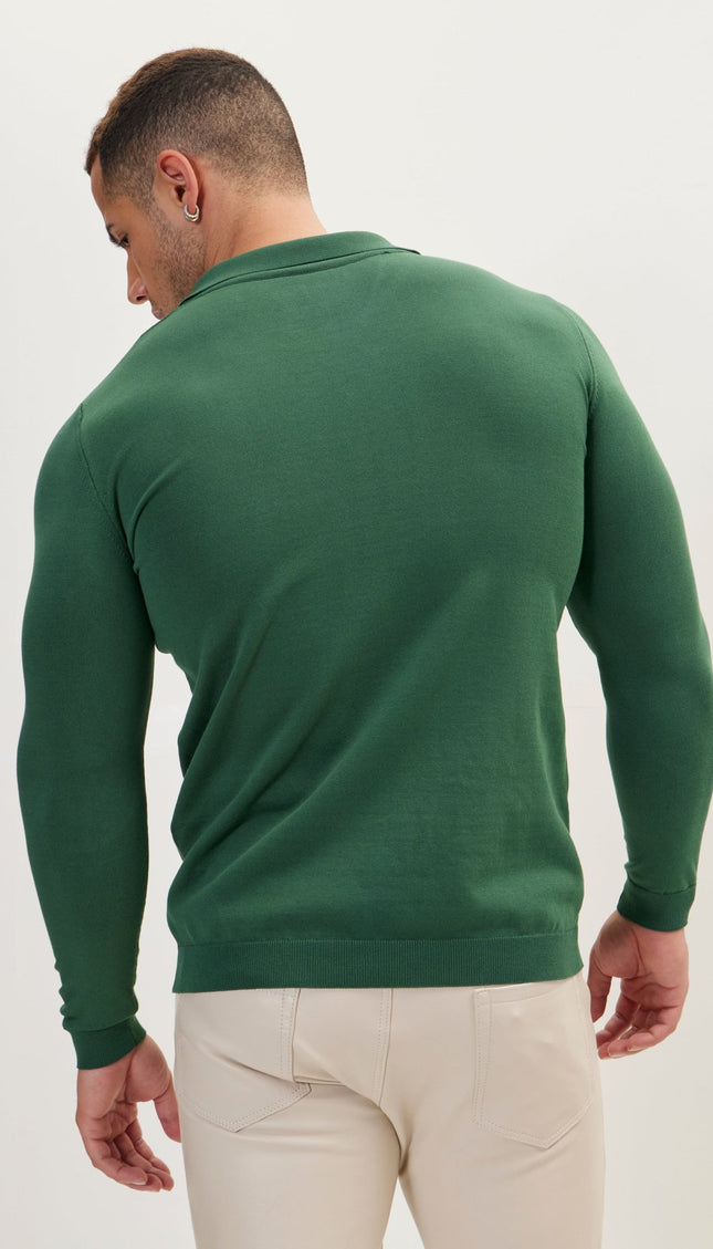 Johnny-Collar Sweater Polo - Green - Ron Tomson