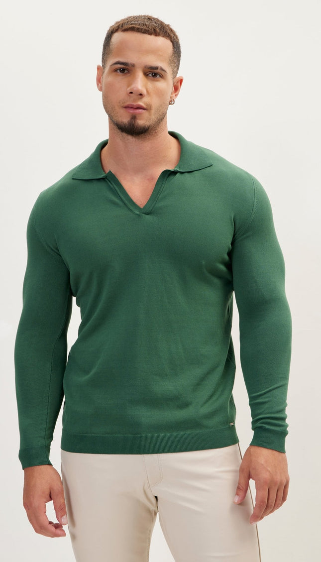 Johnny-Collar Sweater Polo - Green - Ron Tomson