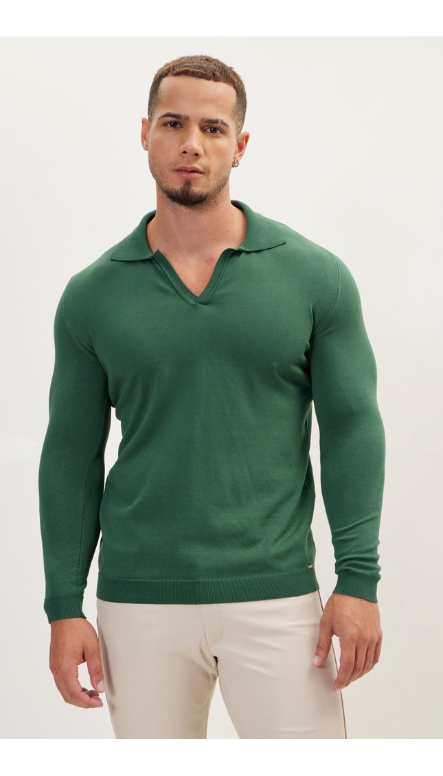 Johnny-Collar Sweater Polo - Green - Ron Tomson