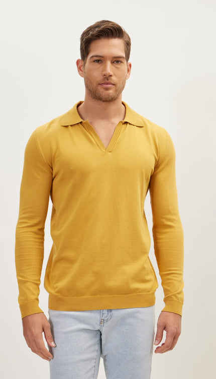 Johnny-Collar Sweater Polo - Mustard - Ron Tomson