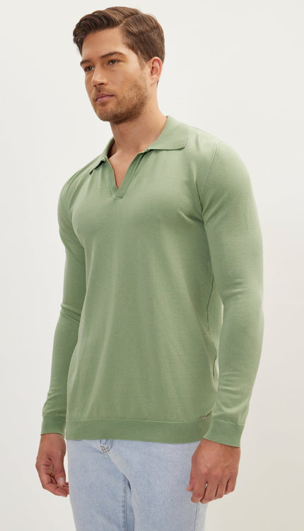 Johnny-Collar Sweater Polo - Teal Green - Ron Tomson
