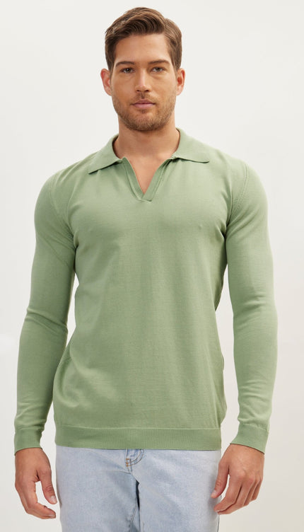 Johnny-Collar Sweater Polo - Teal Green - Ron Tomson