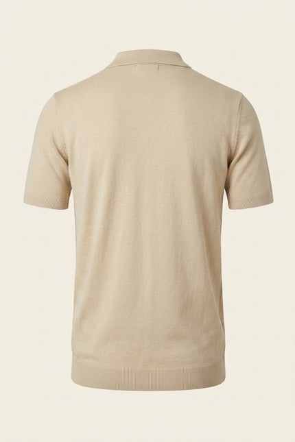 Knit Polo Shirt - Beige - Back