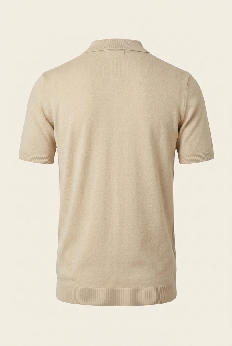 Knit Polo Shirt - Beige - Back