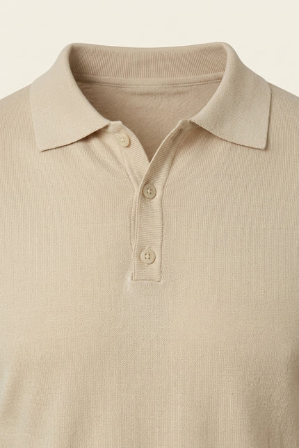 Knit Polo Shirt - Beige - Detail