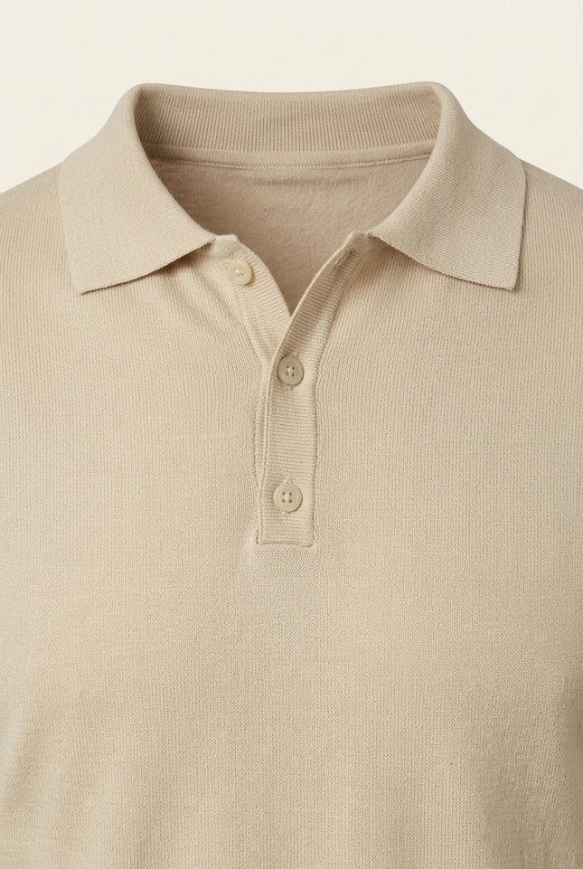 Knit Polo Shirt - Beige - Detail